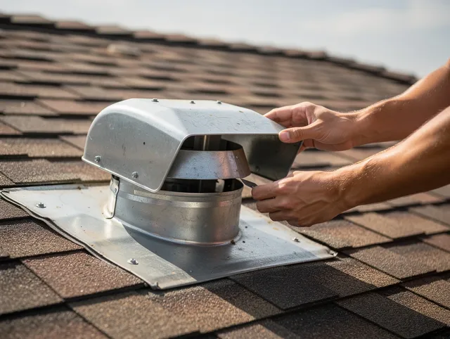 Coral Springs Dryer Vent Cleaning certified technician safely cleaning a roof-mounted dryer vent in Coral Springs