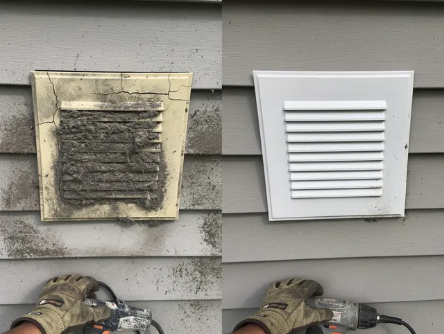 Coral Springs Dryer Vent Cleaning technician installing high-quality dryer vent cover at a residential property in Coral Springs