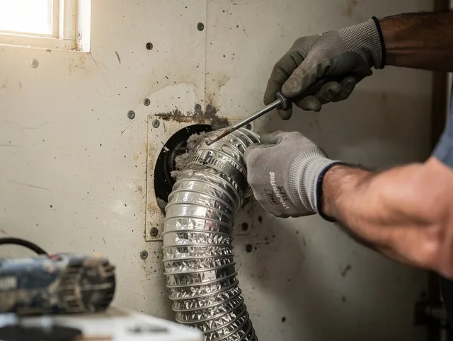 Coral Springs Dryer Vent Cleaning technician performing precise dryer vent hose installation in Coral Springs